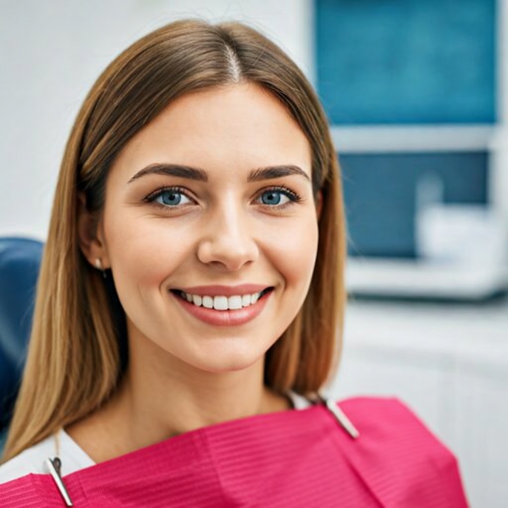 Улыбающаяся пациентка в современной стоматологической клинике